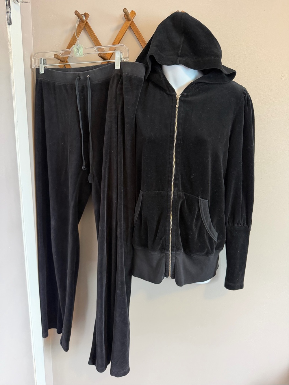 Vintage Juicy Couture Black Velour Tracksuit Set Jacket XL Pants L